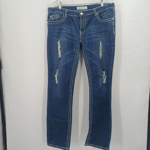 womens plus size 18 Liuce's Jeans dark blue straight leg stretchy y2k style